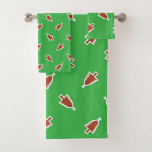 Red Christmas trees pattern green Bath Towel Set