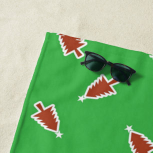 Red Christmas trees pattern green Beach Towel