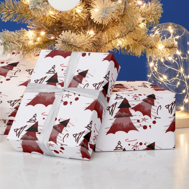 Red Christmas Trees Pattern Wrapping Paper (Holidays)