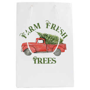 Red Christmas Truck Farm Fresh Trees Medium Gift Bag