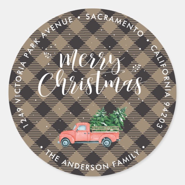 Red Christmas Truck Khaki Return Address Labels (Front)