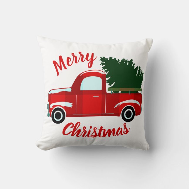 Red Christmas Truck Rustic Christmas Holiday Cushion (Front)