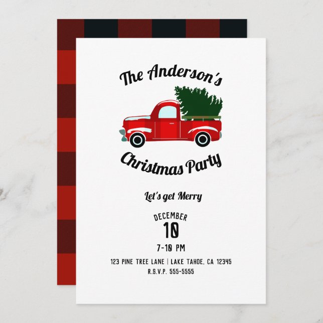 Red Christmas Truck Rustic Christmas Holiday Party Invitation (Front/Back)