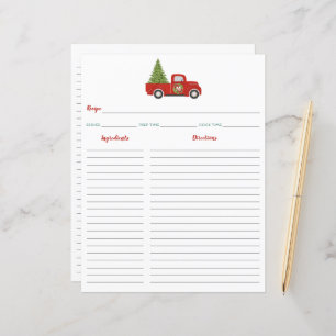 Red Christmas Truck & Tree Recipe Binder Insert