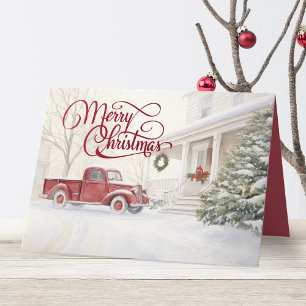 Red Christmas Truck Winter Christmas Holiday Card