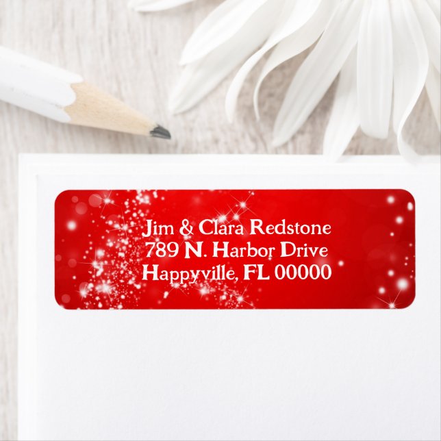 Red Christmas Twinkling Stars Return Address Label (Insitu)