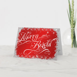 Red Christmas Typography Merry and Bright Customiz Holiday Card