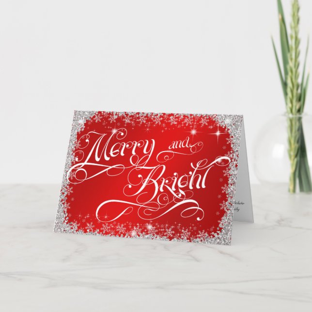 Red Christmas Typography Merry and Bright Customiz Holiday Card (Front)