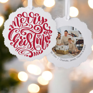 Red Christmas Typography Personalised Photo Tree Decoration Card