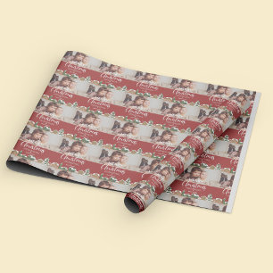 Red Christmas Village Family Photo Custom Holiday Wrapping Paper