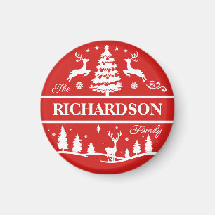 Red Christmas White Family Name Personalised Name Magnet