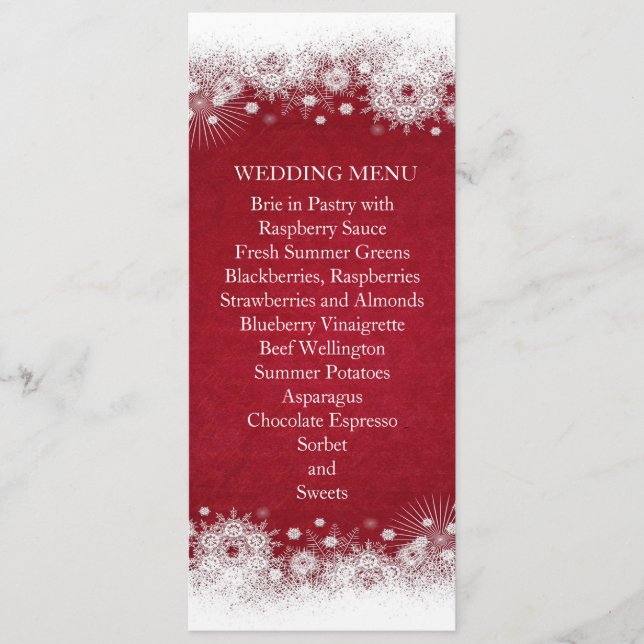 Red Christmas White Snowflakes Wedding Menu (Front)