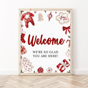 Red Christmas Winter Baby Shower Welcome Sign 