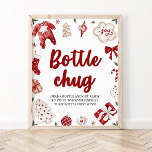 Red Christmas Winter Bottle Chug Baby Shower Sign