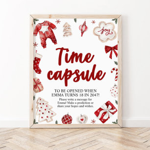 Red Christmas Winter Time Capsule Baby Shower Sign