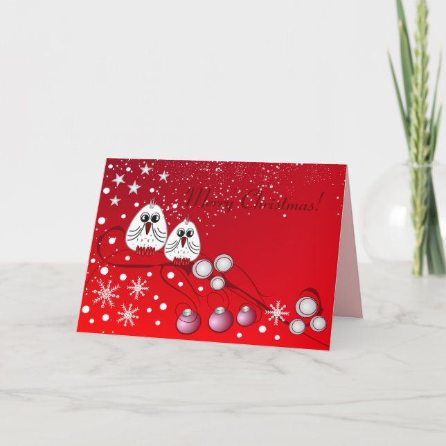 Red christmas with birds holiday card (Front)