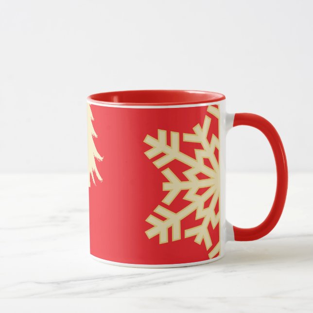 Red Christmas with Cream Snowflakes Mug (Right)