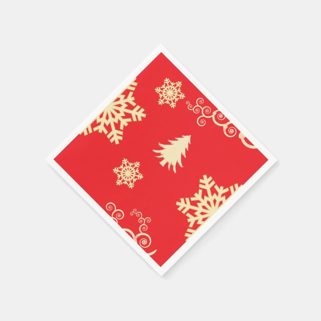Red Christmas with Cream Snowflakes Napkin (Corner)