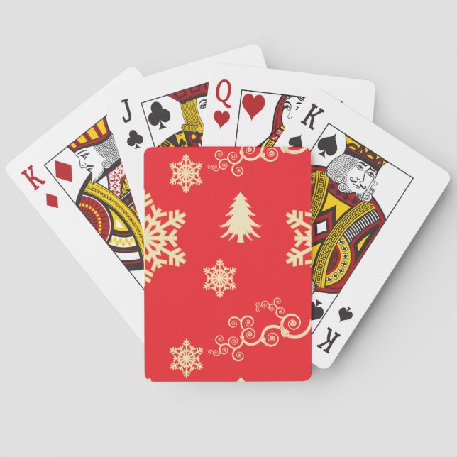 Red Christmas with Cream Snowflakes Playing Cards (Back)