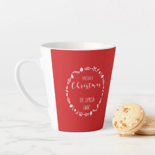 Red Christmas With White Leaves Decor Latte Mug