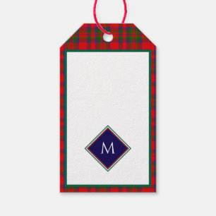 Red Christmas Wool Texture Plaid with Monogram Gift Tags