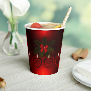 Red Christmas Wreath and Ribbon Paper Cups