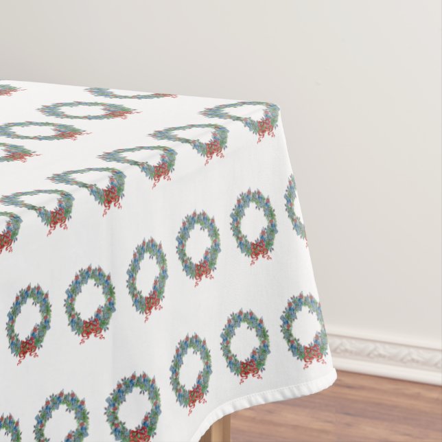 Red Christmas Wreath Blue Ginger Jar Jars Tablecloth (In Situ)