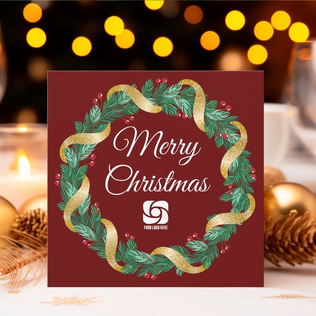 Red Christmas Wreath Custom Company Marketing Holiday Card (Creator Uploaded)