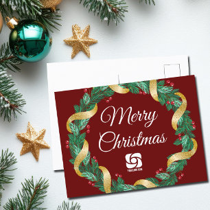 Red Christmas Wreath Custom Company Marketing Holiday Postcard