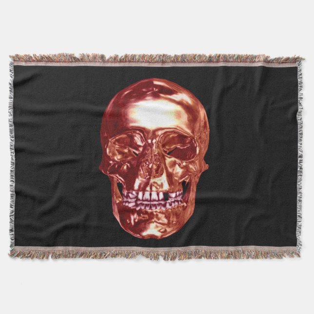 Red Chrome Skull Throw Blanket (Front)
