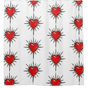 Red Chrome Spiked Heart Shower Curtain