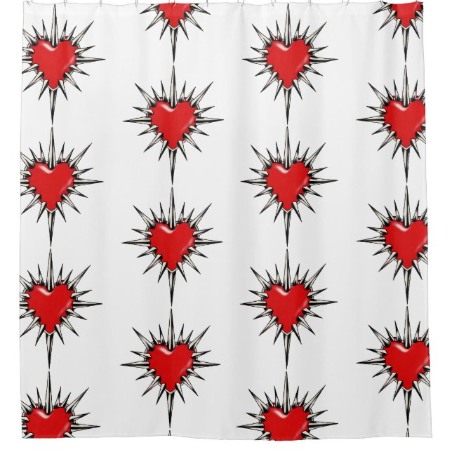 Red Chrome Spiked Heart Shower Curtain (Front)