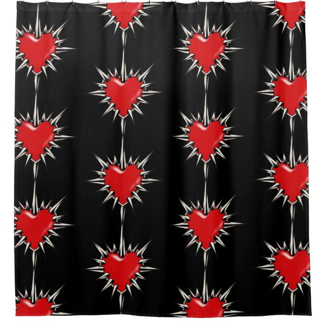 Red Chrome Spiked Heart Shower Curtain (Front)