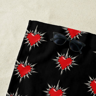 Red Chrome Spiked Heart Sigil Beach Towel