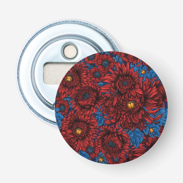 Red chrysanthemum flowers and orange beetles bottle opener (Front)
