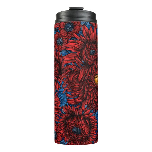 Red chrysanthemum flowers and orange beetles thermal tumbler (Front)