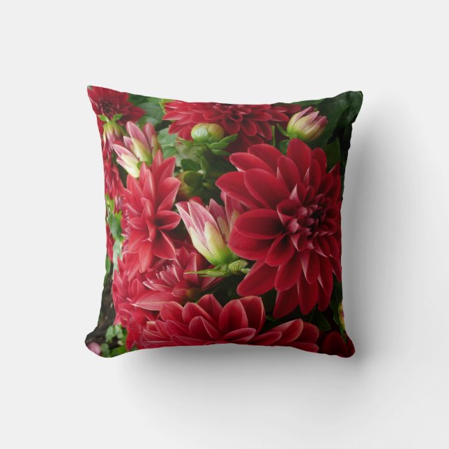 Red Chrysanthemum pilliow with green back Cushion (Front)