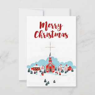 Red Church with Star Christmas Scene Invitation