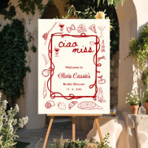 Red Ciao Miss Italian Bridal Shower Welcome Sign