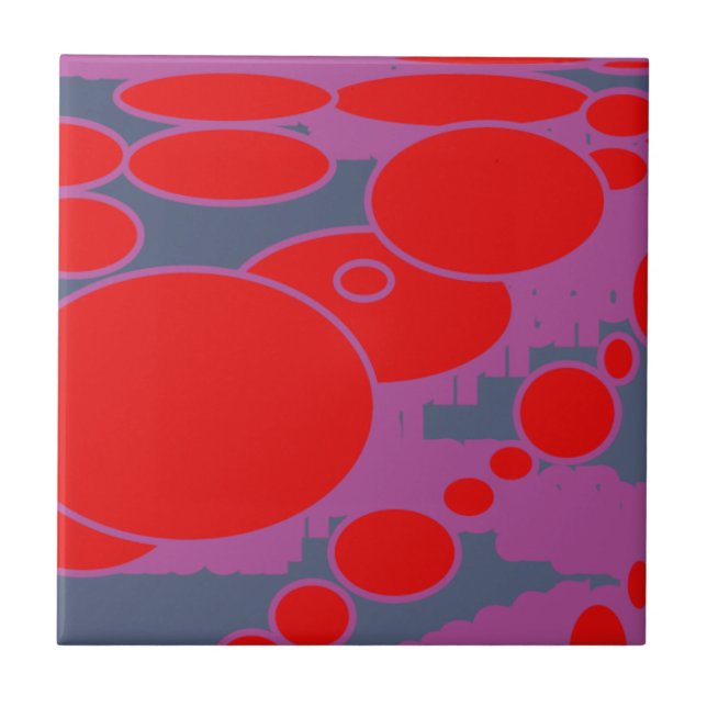 red circle and dark blue purple abstract art ceramic tile (Front)