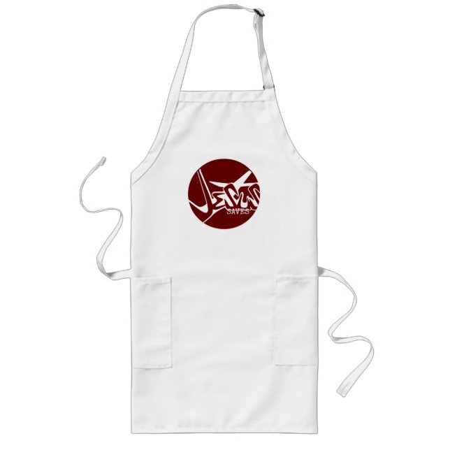 Red Circle Jesus Saves Graffiti Long Apron (Front)