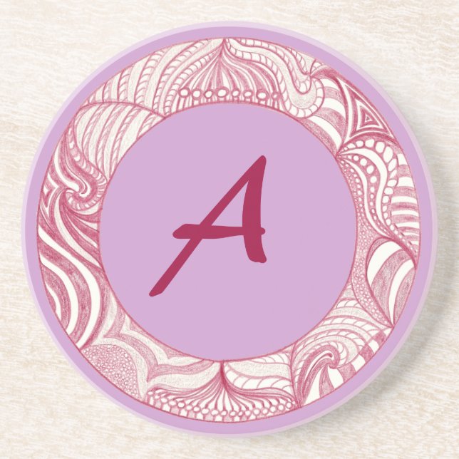 Red Circle Line Drawing, Monogram Coasters (Front)