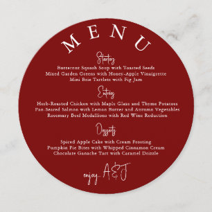 Red Circle Modern Simple Wedding Menu