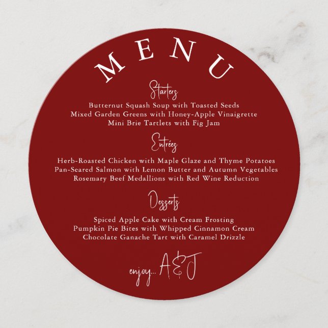 Red Circle Modern Simple Wedding Menu (Front)