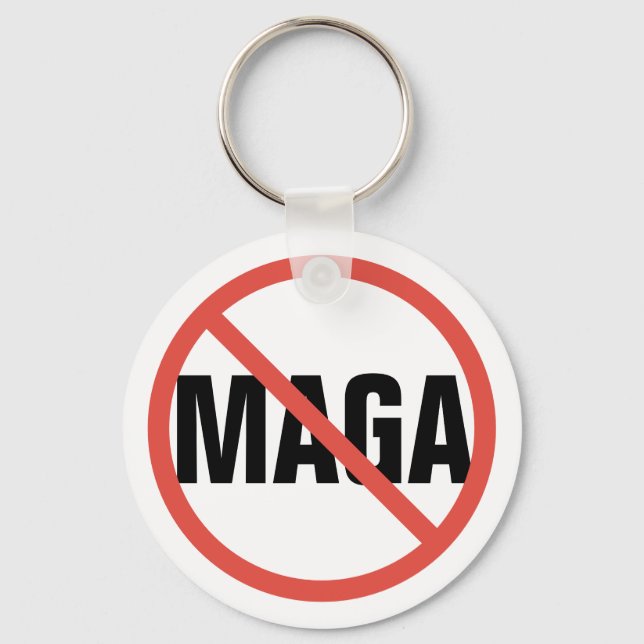 Red Circle No Sign Anti-MAGA Political Opinion Key Ring (Front)