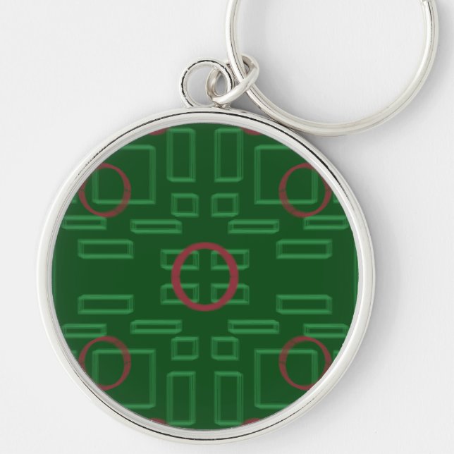 Red Circle on Green Geometric Keychain (Front)