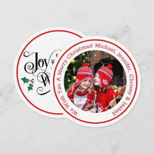 Red Circle Photo Add Message & Names Christmas Holiday Card