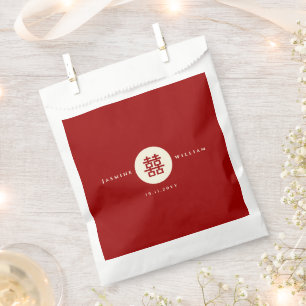 Red Circle Simple Double Happiness Chinese Wedding Favour Bag