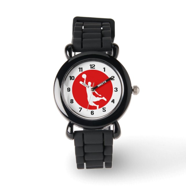 Red Circle Slam Dunk Basketball Player Watch (Front)