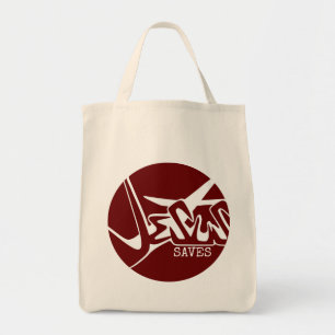 Red Circle The Cross Jesus Saves Graffiti Tote Bag